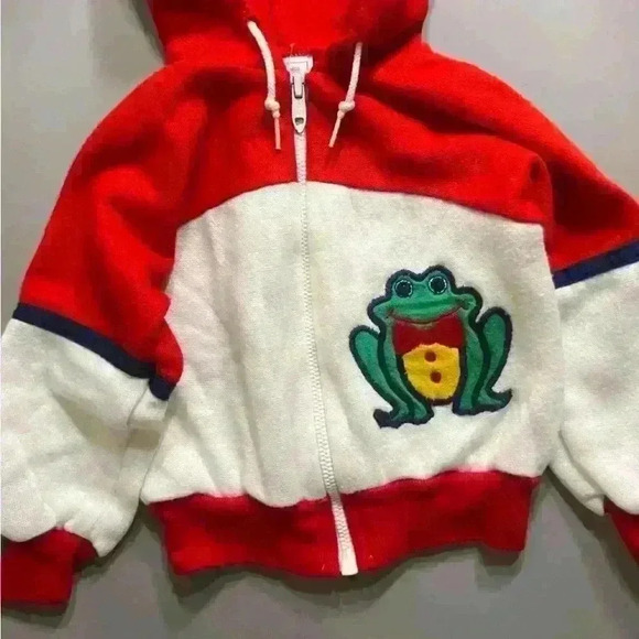 Vintage made in the USA toddler boy red frog embroidered zip hoodie sweatshirt - Picture 2 of 4